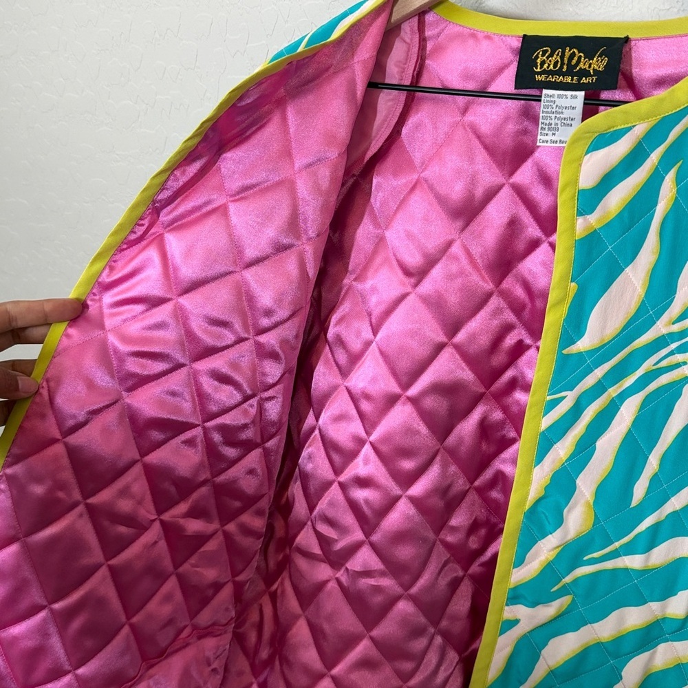 Vintage Bob Mackie 100% Silk Zebra Print Waist Coat - Picture 5 of 6